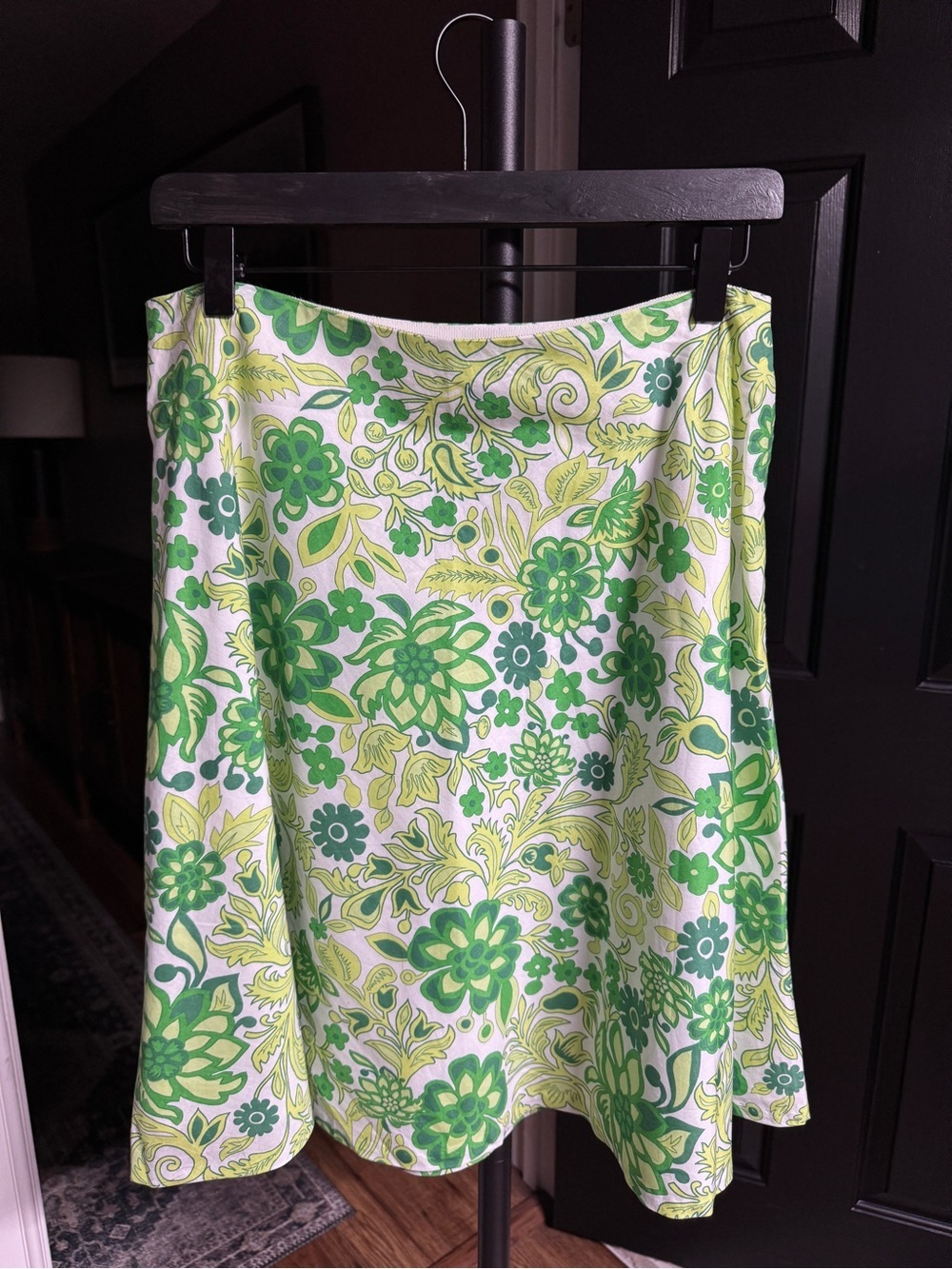 {GAP} Green White Floral Cotton Full A-Line Above Knee Skirt WSK7
